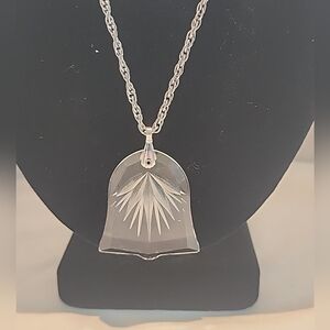 Vintage Gorham Fan Cut Crystal Pendant Bell Silver Tone Chain 14"